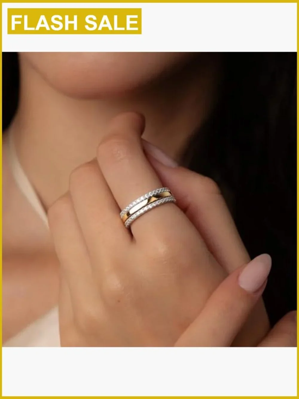 Stackable Ring Set Mixed Metal Eternity Band 14K Gold Silver Tone CZ Stacking